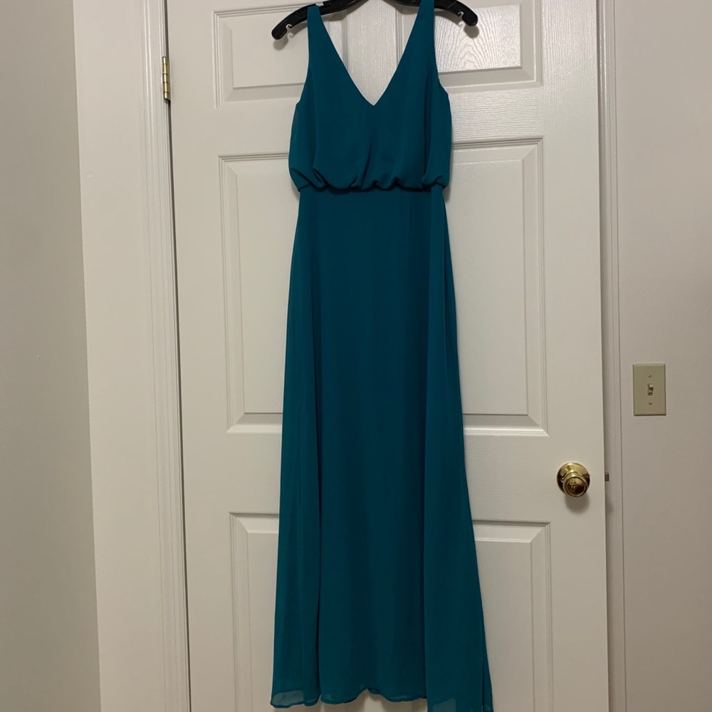 Teal formal dress.